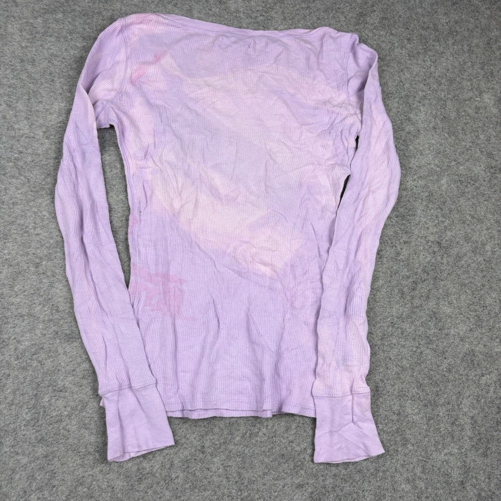 Lucky Brand Thermal Shirt Women Medium Purple Y2K Flower Graphic Waffle Knit - Picture 7 of 14